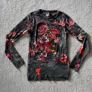 FUZZI Jean Paul Gaultier Soleil Shirt Vintage 1990’s Mesh Velvet Floral Top - L